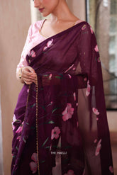 Rabia Purple Georgette Saree